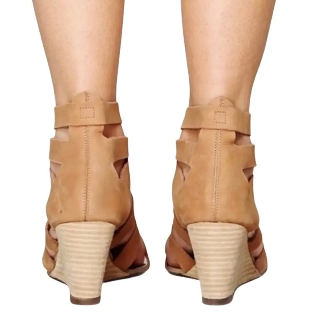 Free people cradle mini wedge strappy gladiator sandal Congac tan leather sz 8.5